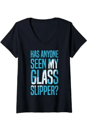 Disney Womens Cinderella Missing Slipper Text V-Neck T-Shirt