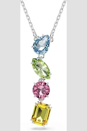 Swarovski Gema Y pendant, Mixed cuts, Multicoloured, Rhodium plated