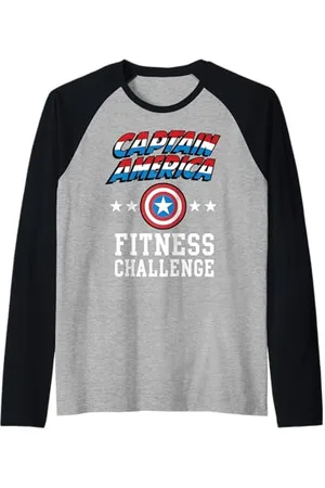 Marvel Captain America Fitness Challenge Weight Lift Raglan Baseball Tee