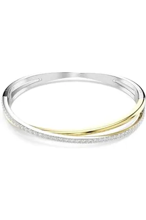 Swarovski Hyperbola Bangle Bracelet, Overlapping Design with Clear Round-Cut Crystals in a Mixed Metal-Finished Setting, Size M, Part of the Hyperbola Collection