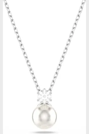 Swarovski Matrix Necklace, Clear Crystal Pearl and Round-Cut Stone in a Rhodium-Finished Setting, Part of the Matrix Collection