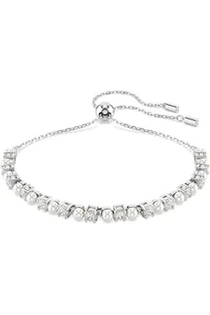 Swarovski Matrix Bracelet, Clear Round-Cut Stones and Crystal Pearls in a Rhodium-Finished Setting, Part of the Matrix Collection