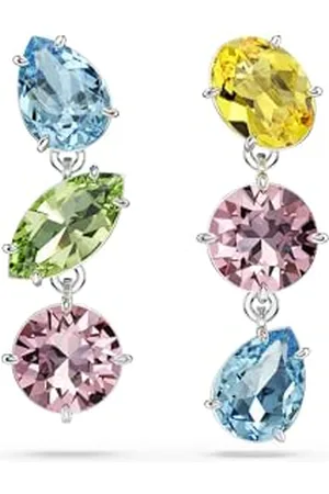 Swarovski Gema drop earrings, Asymmetrical design, Mixed cuts, Multicoloured, Rhodium plated