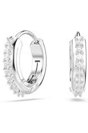 Swarovski Matrix hoop earrings, Round cut, White