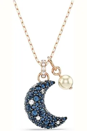 Swarovski Luna Pendant Necklace with Crescent Moon Motif and Dark Multicoloured Crystal Pavé, Rose Gold-Tone Plated Setting, from the Luna Collection