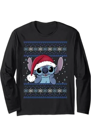 Disney Lilo & Stitch Santa Hat Stitch Ugly Sweater Style Long Sleeve T-Shirt