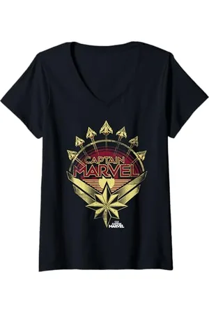 Marvel Womens Captain Plane Training Title Logo V-Neck T-Shirt