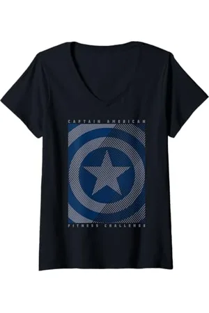 Marvel Womens Captain America Fitness Challenge Line Art V-Neck T-Shirt