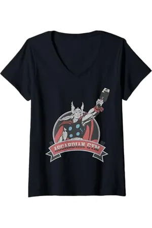 Marvel Womens Thor Retro Comic Asgardian GYM Membership Badge V-Neck T-Shirt