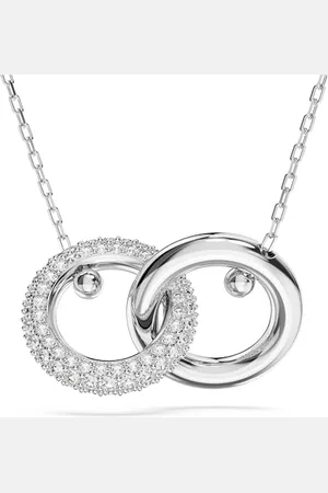 Swarovski Dextera Pendant Necklace, White Pavé Crystals Interlocked with a Rhodium Plated Ring on a Rhodium Plated Chain, from the Dextera Collection