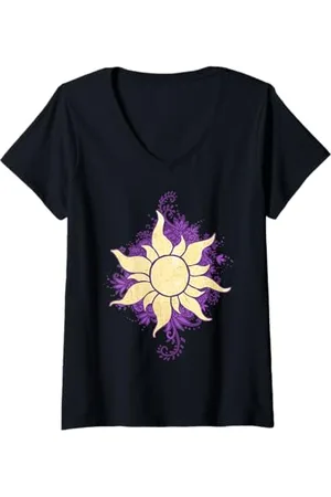 Disney Womens Tangled Gold Sun Doodle Pendant V-Neck T-Shirt