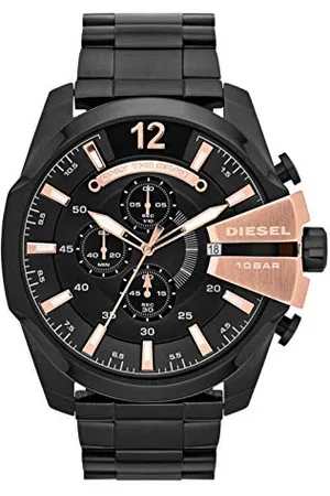 Diesel Watch for Men Mega Chief, Chronograph Movement, 51 mm Black Stainless Steel Case with a Stainless Steel Strap, DZ4309