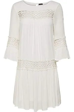 ONLY Damen Viskose Kleid ONLTyra Knielang 15142157 , Weiss, 38