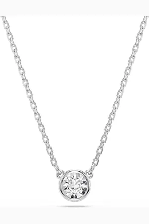 Swarovski Imber Pendant Necklace, Centre Clear Round-Cut Stone in a Rhodium Finished Puffy Bezel Setting, Part of the Imber Collection