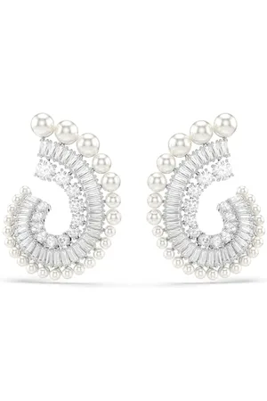 Swarovski Ariana Grande x drop earrings, Crystal Pearl, Mixed cuts, , Rhodium plated