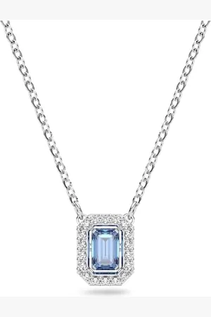 Swarovski Blue Pendant Necklace, Blue Octagon Cut Crystal in Rhodium Plated Setting, from the Millenia Collection