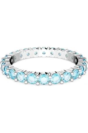Swarovski Matrix ring, Round cut, Blue, Rhodium plated, 52