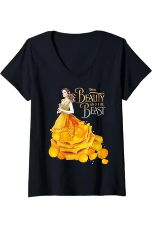 Disney Womens Beauty And The Beast Belle Rose Portrait Dress V-Neck T-Shirt