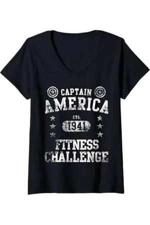 Marvel Womens Captain America Fitness Challenge East. 1941 V-Neck T-Shirt
