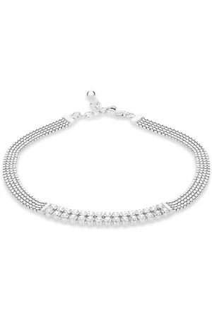 Amazon Sterling Rhodium Plated Cubic Zirconia Box Chain Adjustable Bracelet 18cm/7"-20cm/8"