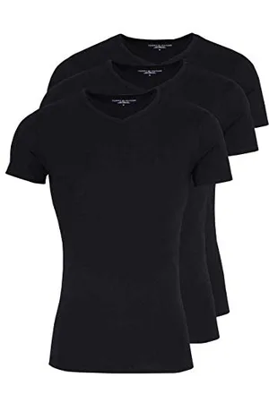 Tommy Hilfiger Mens T-Shirts Multipack - Plain White T Shirt For Men - Essential V Neck T-Shirt - Cotton/Elastane - Pack Of Three - Black - Size S