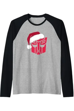 Hasbro Transformers Christmas Autobots Santa Hat Logo Raglan Baseball Tee
