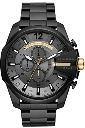 Diesel Watch for Men Mega Chief, Quartz Chronograph Movement, 59 mm Black Stainless Steel Case with a Stainless Steel Strap, DZ4479