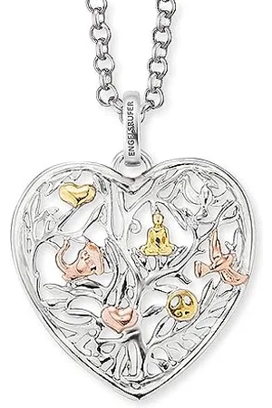 Engelsrufer Angel Whisperer Heart Shaped Tree of Life Necklace with Pendant for Women Tricolour Rhodium Plated Yellow Gold Plated Rose Gold Plated 925 Sterling Length 50 cm, one size, , No Gemstone