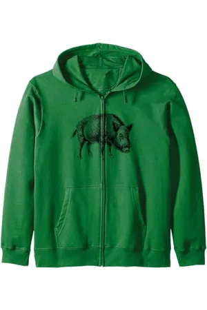 The New Antique Vintage Wild Boar Print Zip Hoodie