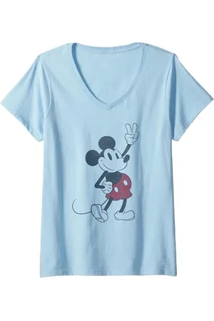 Disney Womens Mickey And Friends Mickey Mouse Plaid Shorts V-Neck T-Shirt