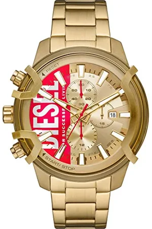 Diesel Watch for Men Griffed, Chronograph Movement, 48 mm Gold Stainless Steel Case with a Stainless Steel Strap, DZ4595