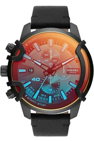 Diesel Watch for Men Griffed, Quartz Chronograph Movement, 46 mm Black Stainless Steel Case with a Leather Strap, DZ4519