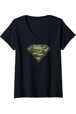 Superman Womens Camo Classic Logo V-Neck T-Shirt