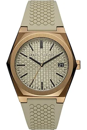 Armani Exchange Watch for Men, Three Hand Date Movement, 44 mm Brown Stainless Steel Case with a Silicone Strap, AX2813