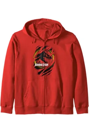 Jurassic Park Slashed White Glow T-Rex Logo Zip Hoodie