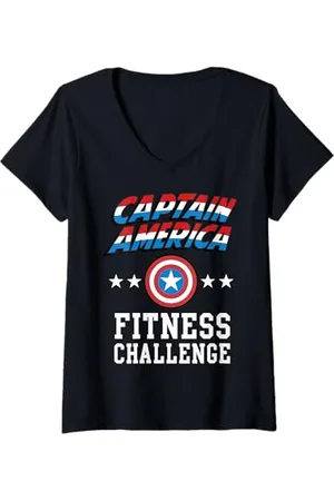 Marvel Womens Captain America Fitness Challenge Weight Lift V-Neck T-Shirt