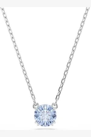 Swarovski Stilla Pendant Necklace, Blue Round-Cut Stone in a Rhodium-Finished Setting, Part of the Stilla Collection