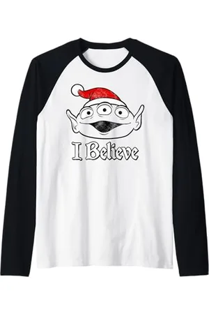Disney Pixar Toy Story Green Alien Santa Hat Head Shot Raglan Baseball Tee