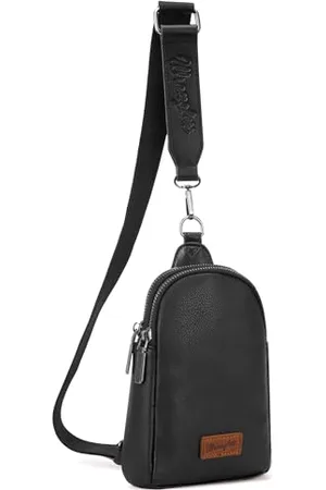 Wrangler Crossbody Sling Bags for Women Cross Body Fanny Pack Purse with Detachable Strap, A-Leather Black