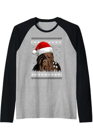 STAR WARS Chewie Santa Hat Ugly Christmas Sweater Raglan Baseball Tee