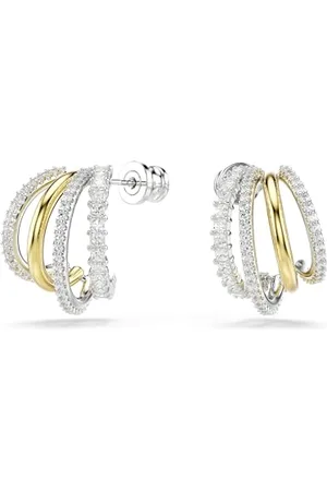 Swarovski Hyperbola hoop earrings, Mixed cuts, Mini, White