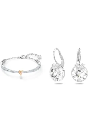 Swarovski Lifelong Heart bangle, Heart, , Mixed metal finish & Bella Drop Pierced Earrings with Round Crystals and Matching Pavé on a Rhodium Plated Setting with a Lever Back Closure