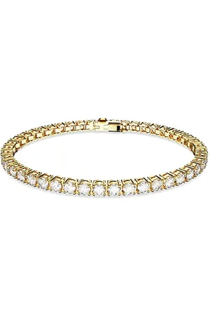 Swarovski Matrix Tennis bracelet, Round cut, White, Gold-tone plated, M