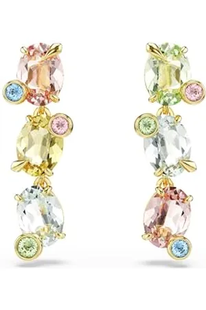 Swarovski Gema drop earrings, Asymmetrical design, Mixed cuts, , Gold-tone plated