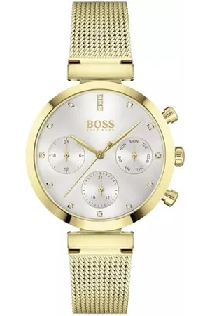 HUGO BOSS Analogue Multifunction Quartz Watch for Women with Gold Coloured Stainless Steel Mesh Bracelet - 1502552