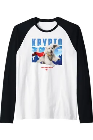 Superman (2025 Movie) Krypto in the Sky White Raglan Baseball Tee
