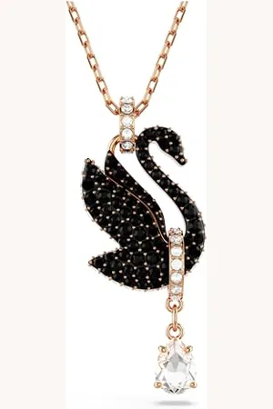 Swarovski Swan, Black, Rose gold-tone plated
