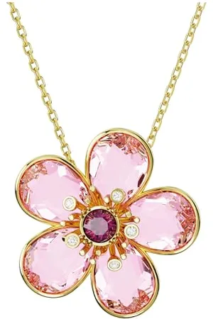 Swarovski Florere necklace, Flower, Pink, Gold-tone plated