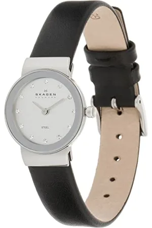Skagen Watch for Women Freja Lille, Two Hand Movement, 22 mm Silver Stainless Steel Case with a Leather Strap, 358XSSLBC