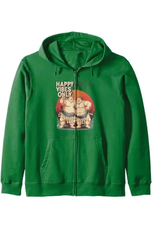 NineBlack Happy Vibes Only Funny Japanese Sumo Zip Hoodie